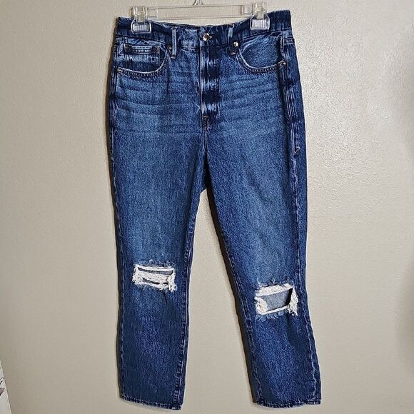 Good American 4/27 Good Vintage Straight Ripped Blue Distressed Jeans - Picture 2 of 10